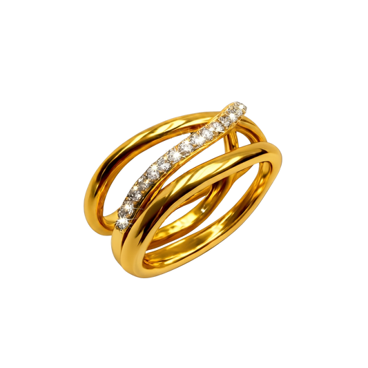 Side angle shot highlighting the layered crossover structure and smooth polished finish of the S925 sterling silver band.