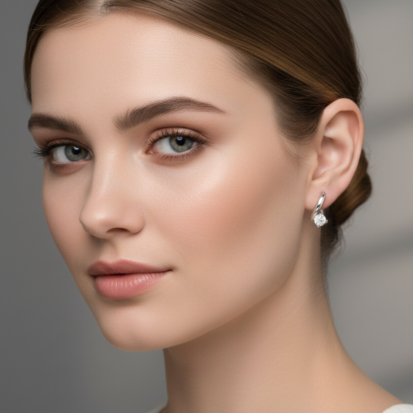 GRA certified moissanite stud earrings in S925 sterling silver, rhodium plated silver earrings designed as modern hypoallergenic fine jewelry