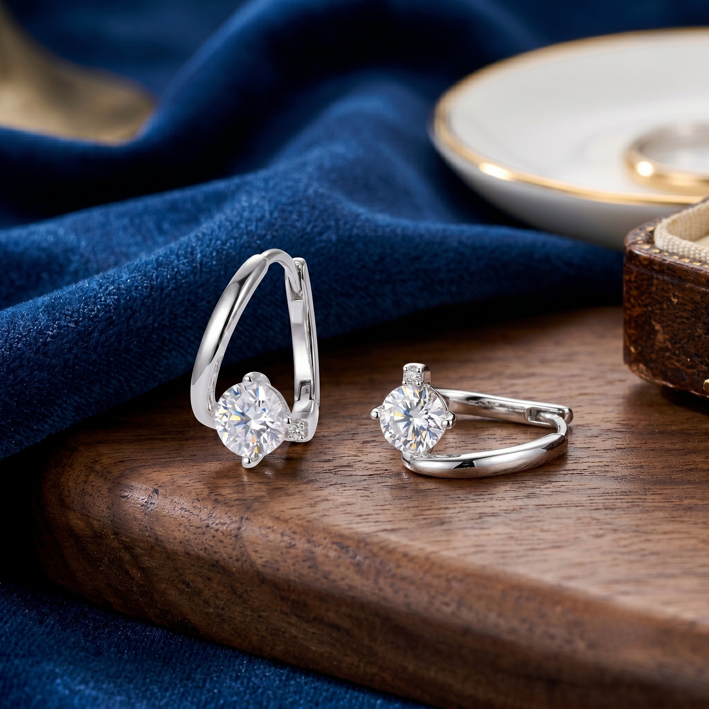 Sanya moissanite hoop earrings crafted in S925 sterling silver with rhodium plated finish, featuring D color VVS moissanite stone with lab grown diamond brilliance.