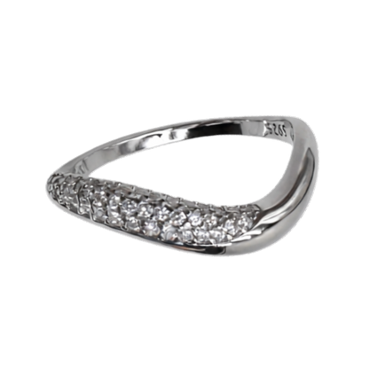 Close-up of zircon stone detailing on rhodium plated Addison sterling silver wave ring.