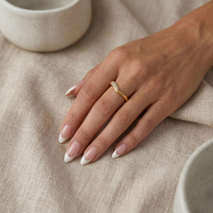 Minimalist Addison ring styled as a stackable sterling silver band for everyday wear.