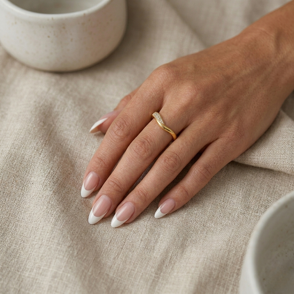 Minimalist Addison ring styled as a stackable sterling silver band for everyday wear.