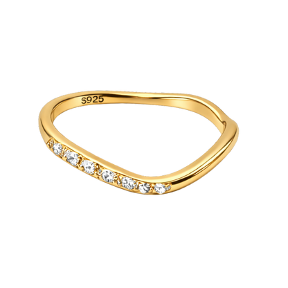 Macro shot focusing on the sparkling zircon stones set along the band.