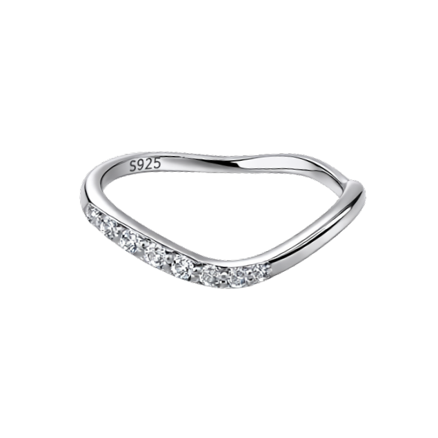 Side profile displaying the slim band design, perfect for stacking with other minimalist rings.