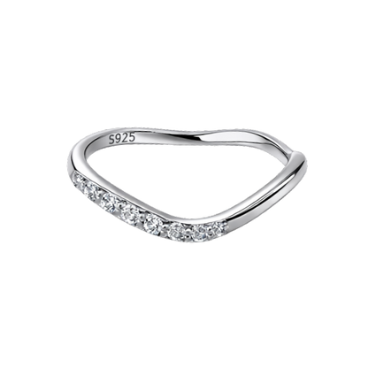 Side profile displaying the slim band design, perfect for stacking with other minimalist rings.