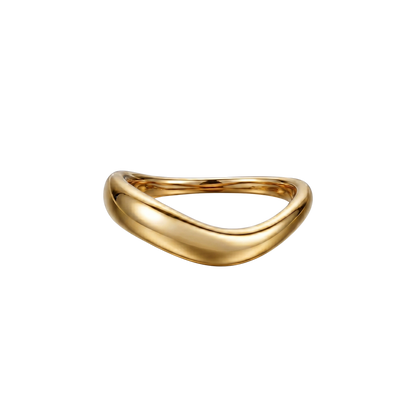 Front angle view of the Allie 18K gold plated sterling silver curved band ring.