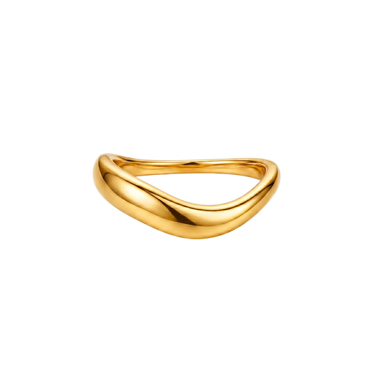 Front angle view of the Allie 18K gold plated sterling silver curved band ring.