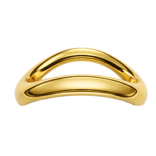 Front angle view of the Allie 18K gold plated sterling silver curved band ring.