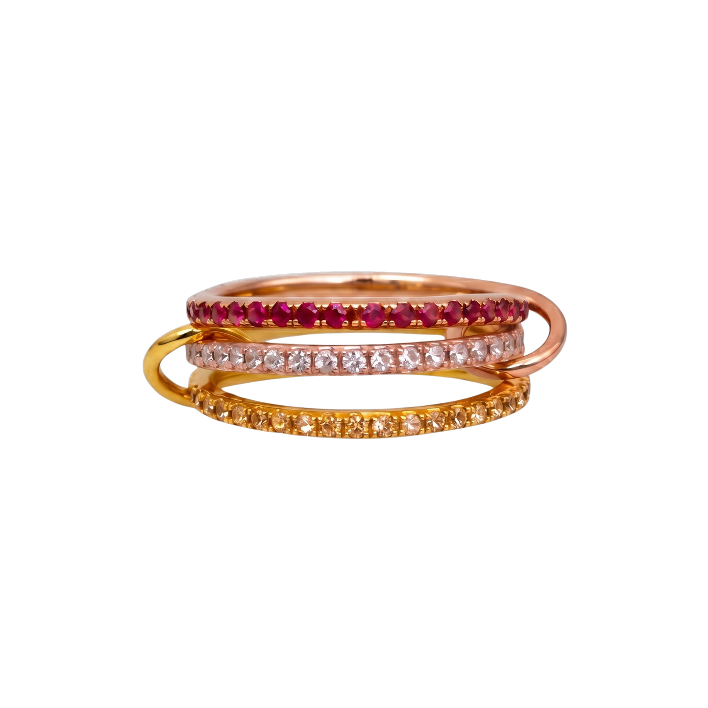 Showcases the slim pavé zircon band design with radiant 18K gold plated finish, highlighting its minimalist stackable elegance.