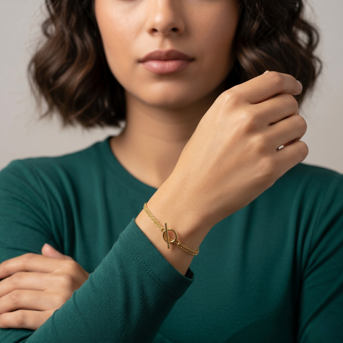 Detailed view of the layered chain showcasing the elegant design of the bracelet.