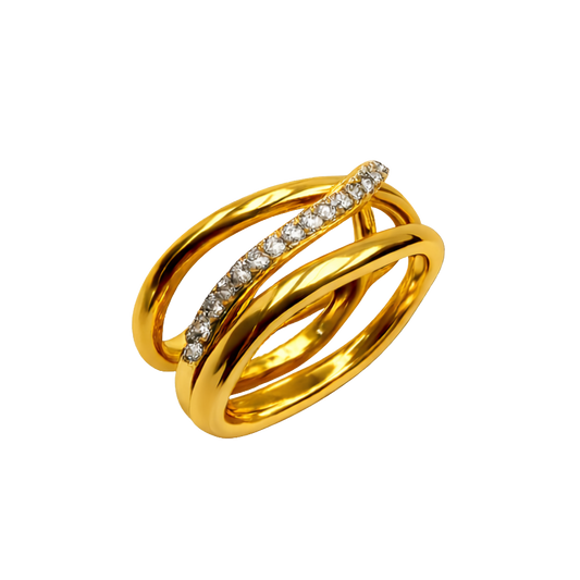 Side angle shot highlighting the layered crossover structure and smooth polished finish of the S925 sterling silver band.