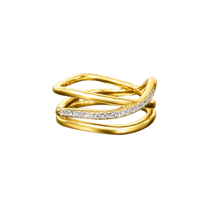 Front-facing view of the Harper Wave Crossover Ring showcasing the elegant 18K gold plated sterling silver design and pavé zircon detail.