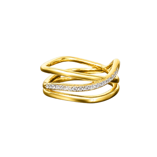 Front-facing view of the Harper Wave Crossover Ring showcasing the elegant 18K gold plated sterling silver design and pavé zircon detail.