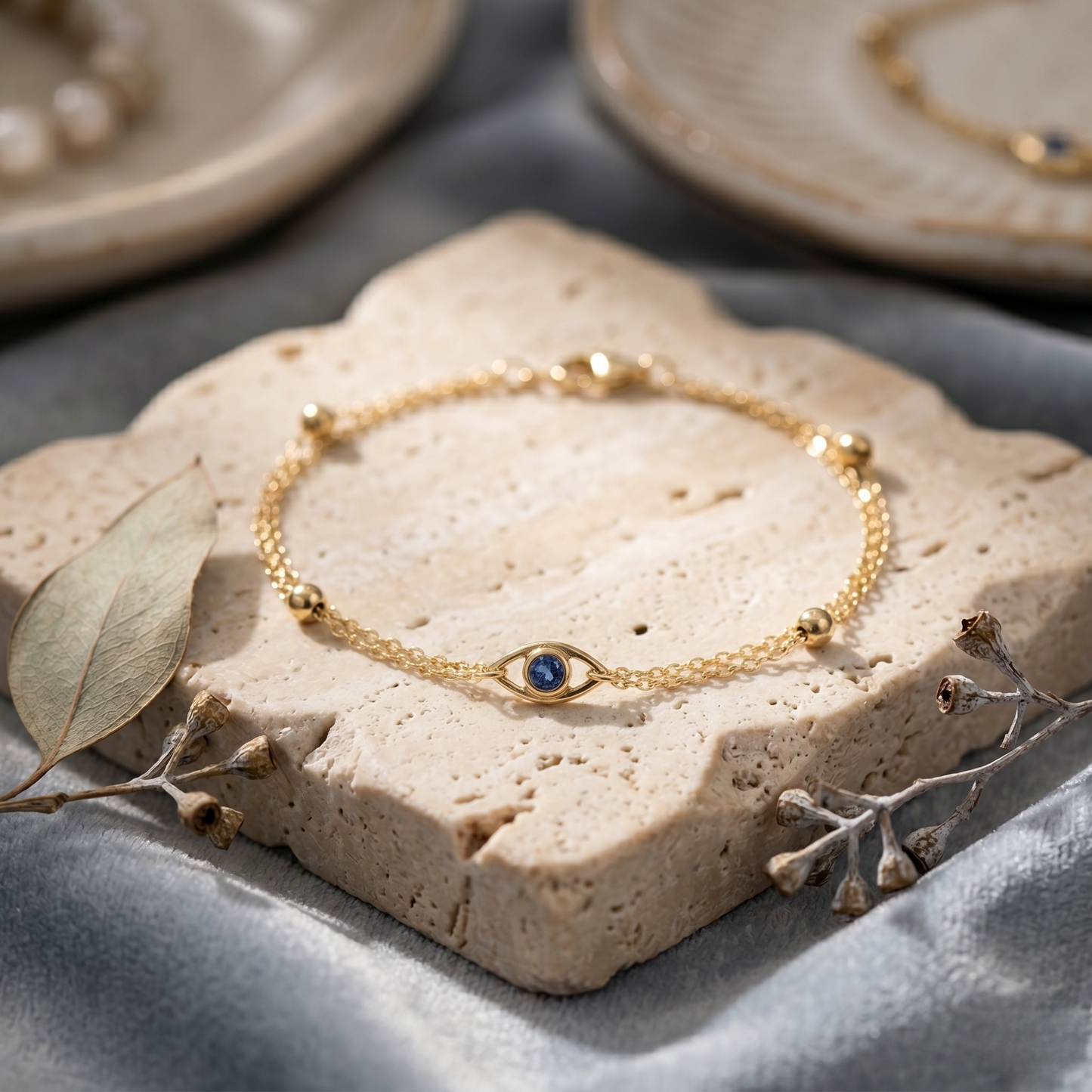 Elegant presentation of the Lea evil eye silver bracelet, ideal as a meaningful and stylish gift.