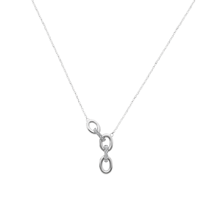 Silver necklace with a small pendant on a white background