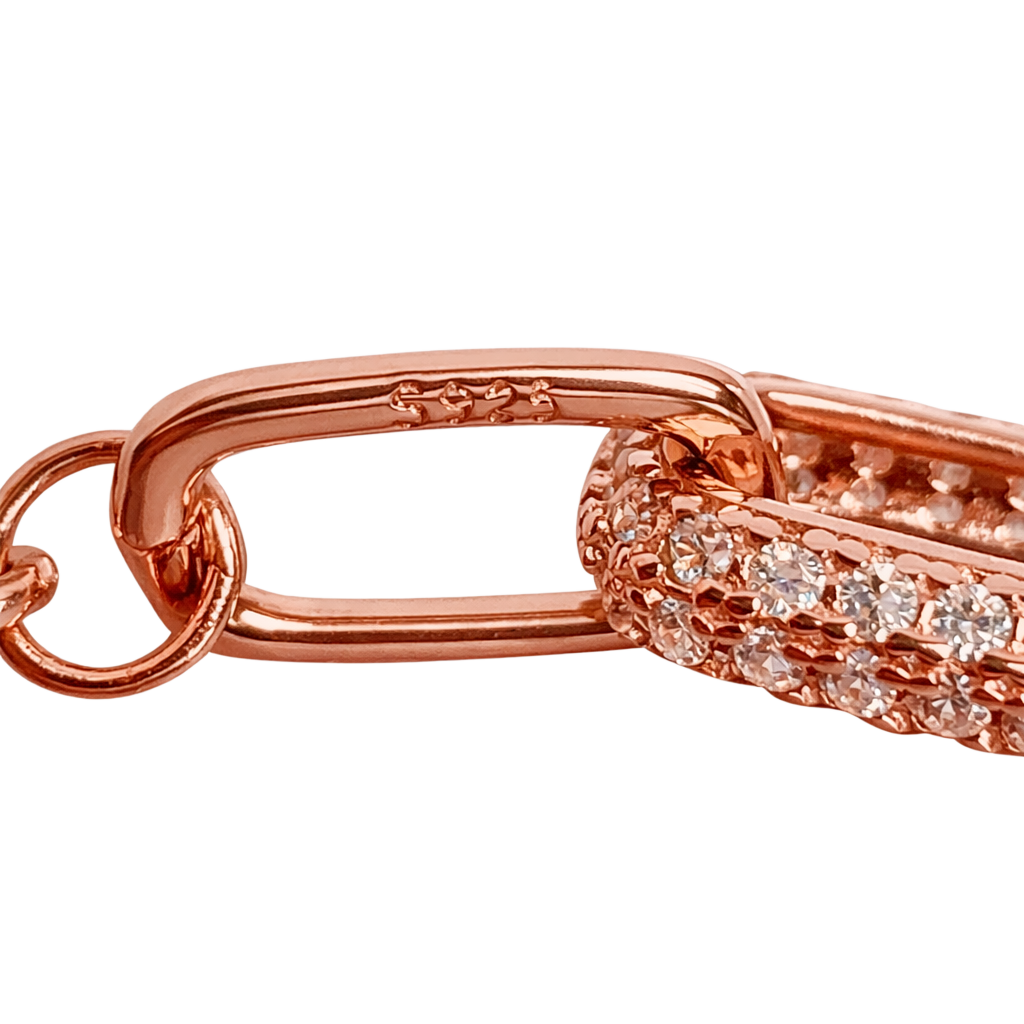 Modern paperclip link silver bracelet with a polished rose gold finish, perfect for everyday wear.