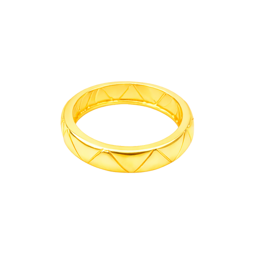 Front angle view of the Talia 18K gold plated sterling silver ring showcasing its engraved geometric band design.