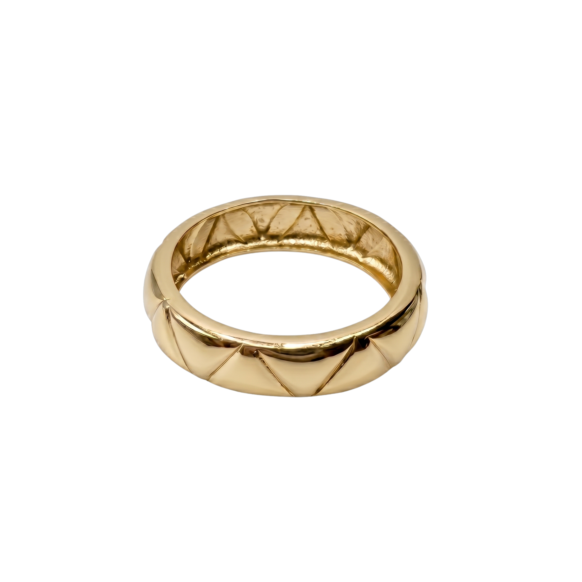 Front angle view of the Talia 18K gold plated sterling silver ring showcasing its engraved geometric band design.