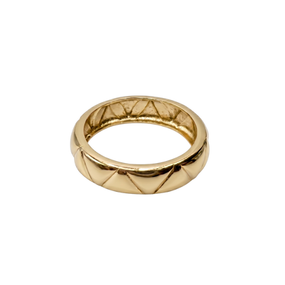 Front angle view of the Talia 18K gold plated sterling silver ring showcasing its engraved geometric band design.