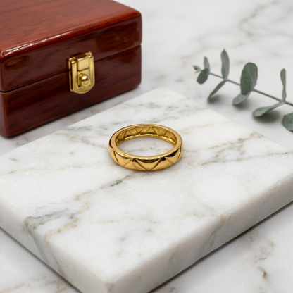 Styled presentation of the Talia sterling silver ring ideal for stacking with other jewelry pieces.