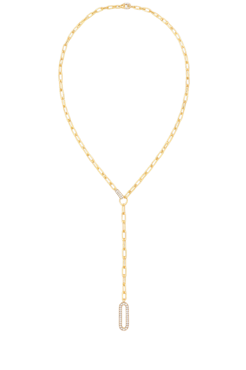 Elegant Tamara necklace crafted from sterling silver with 14K gold plating, featuring a modern paperclip chain and zircon drop pendant. Fine silver jewelry with minimalist style.