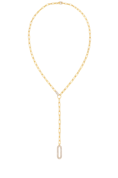 Elegant Tamara necklace crafted from sterling silver with 14K gold plating, featuring a modern paperclip chain and zircon drop pendant. Fine silver jewelry with minimalist style.