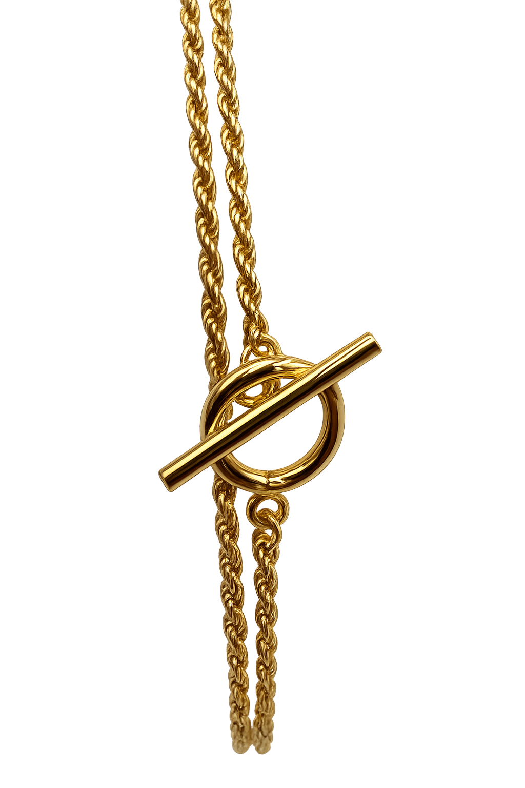 Close-up of the toggle clasp crafted from gold plated sterling silver for durability.
