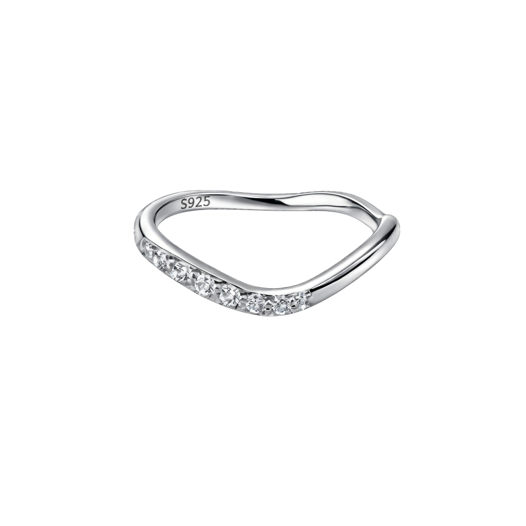 Side profile displaying the slim band design, perfect for stacking with other minimalist rings.