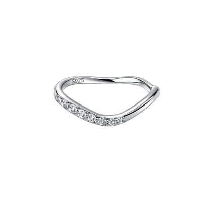 Side profile displaying the slim band design, perfect for stacking with other minimalist rings.
