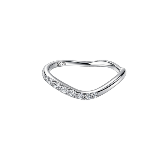Side profile displaying the slim band design, perfect for stacking with other minimalist rings.