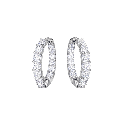 Front view of Amelia moissanite hoop earrings crafted in S925 sterling silver with rhodium plating and brilliant D color stones.