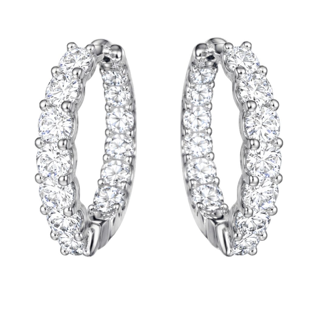 Front view of Amelia moissanite hoop earrings crafted in S925 sterling silver with rhodium plating and brilliant D color stones.