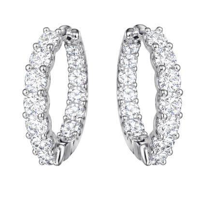 Front view of Amelia moissanite hoop earrings crafted in S925 sterling silver with rhodium plating and brilliant D color stones.