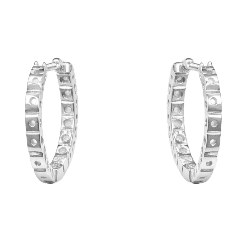 Pair of Amelia 2.6CT moissanite hoop earrings showcasing fine jewelry craftsmanship and diamond-like brilliance.