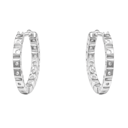 Pair of Amelia 2.6CT moissanite hoop earrings showcasing fine jewelry craftsmanship and diamond-like brilliance.