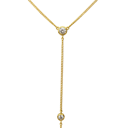 Close-up detail of zircon stones on Angela sterling silver 14k gold plated drop necklace showcasing fine jewelry craftsmanship.