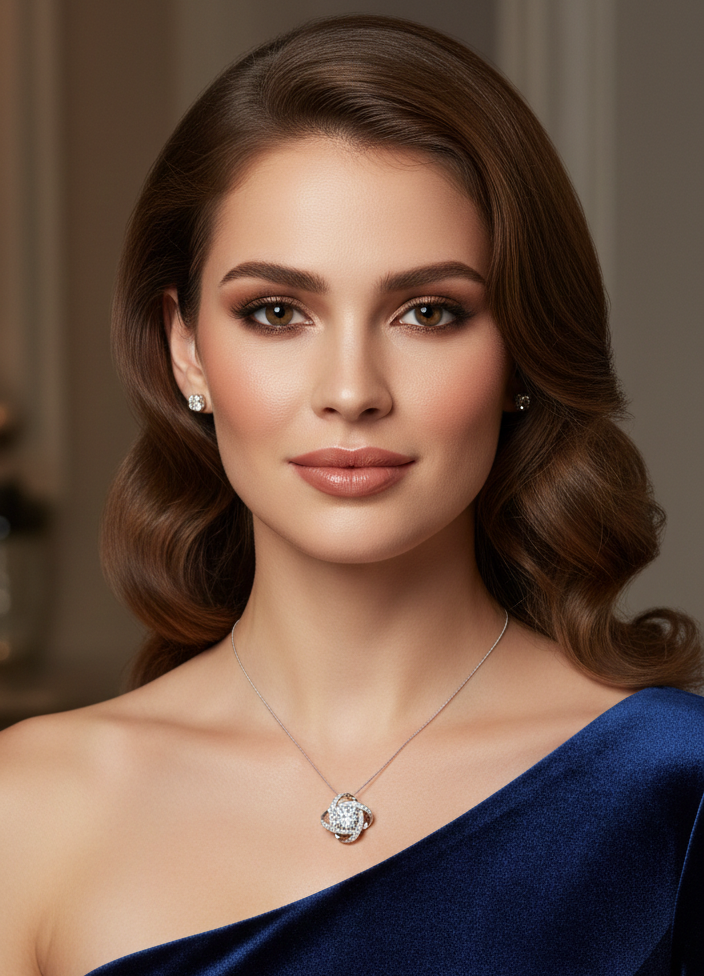Elegant rhodium plated sterling silver necklace Ariel with interlocking pendant and zircon stone, fine silver jewelry for everyday wear.
