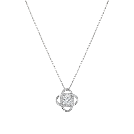 Front view of Ariel sterling silver necklace featuring a rhodium plated S925 silver pendant with brilliant zircon stone, elegant modern silver jewelry design.