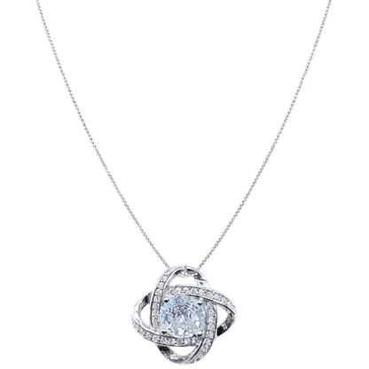 Front view of Ariel sterling silver necklace featuring a rhodium plated S925 silver pendant with brilliant zircon stone, elegant modern silver jewelry design.