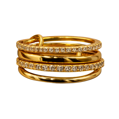 Ashley 18K gold plated wrap band ring with zircon pavé detailing – front view.