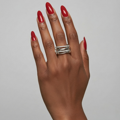 Ashley pavé sterling silver ring styled as a stackable minimalist statement piece.