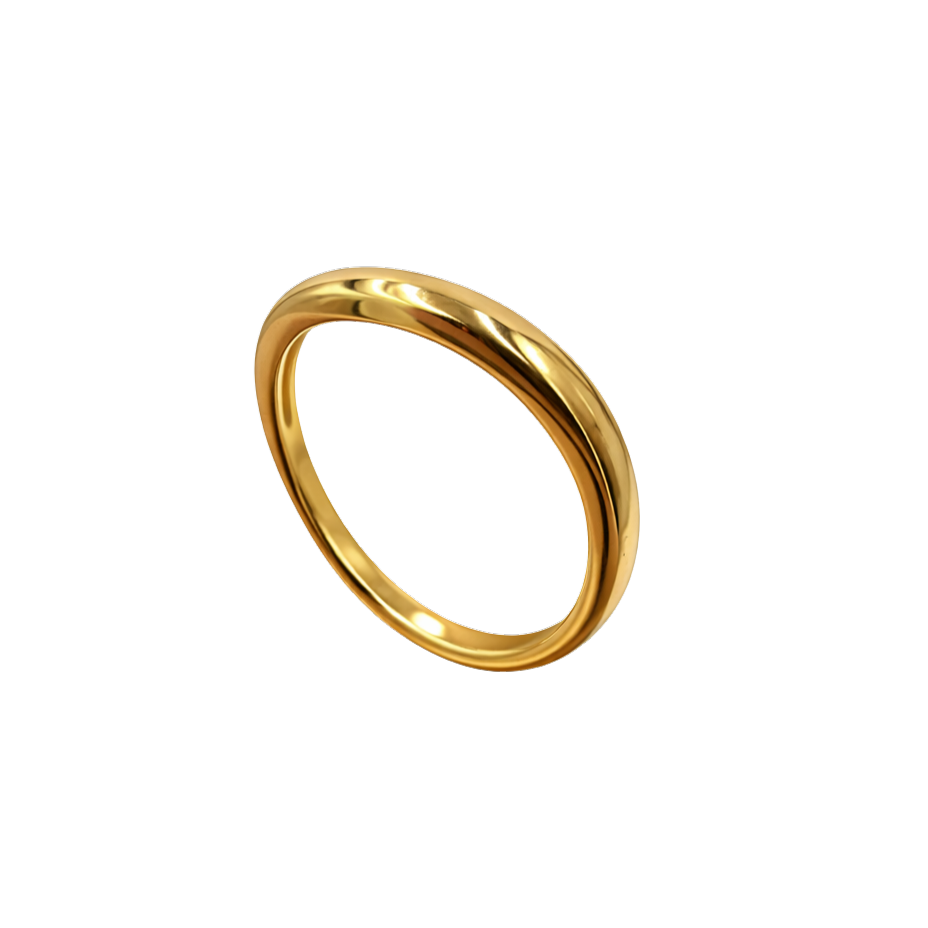 Macro close-up of the high-polish surface reflecting the premium 18K gold plated sterling silver material.