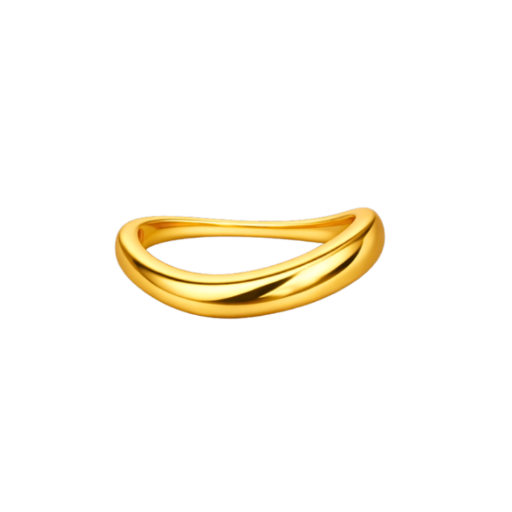 Front angle of Aya Fluid Wave Ring highlighting its smooth, flowing wave design and polished 18K gold plated finish.