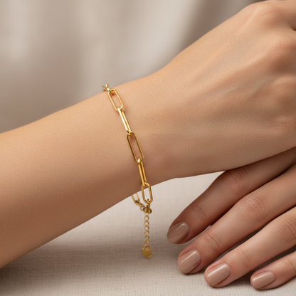 Hypoallergenic 18K gold plated sterling silver bracelet safe for sensitive skin and long-lasting shine.