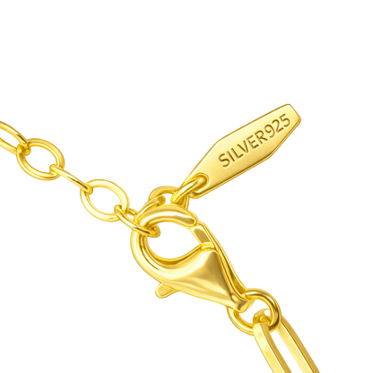 Close-up detail of the hypoallergenic sterling silver elongated links with tarnish-resistant 18K gold plating.