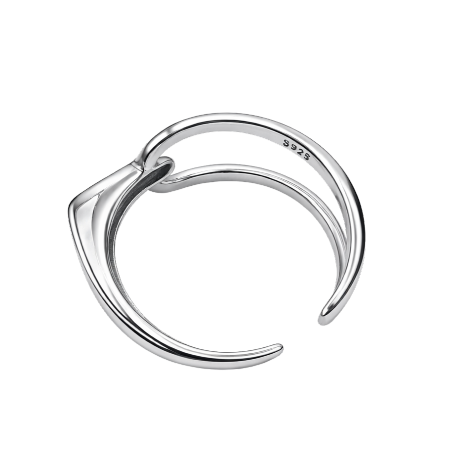 Close-up of Caroline minimalist S925 sterling silver ring ideal for stacking or everyday wear.