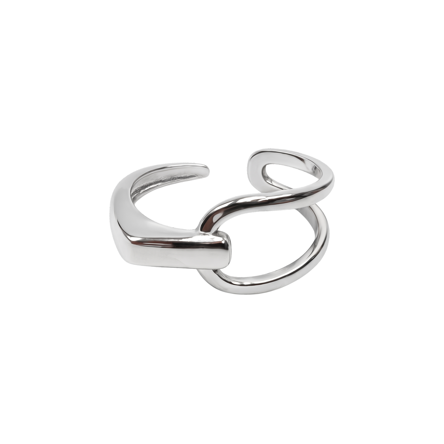 Side angle of Caroline dual wrap sterling silver adjustable ring highlighting its resizable open band design.