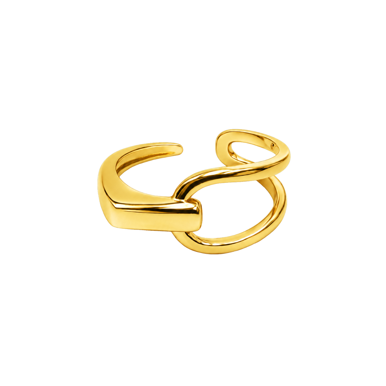 Front view of Caroline resizable wrap ring in rhodium plated S925 sterling silver showcasing its modern open design.