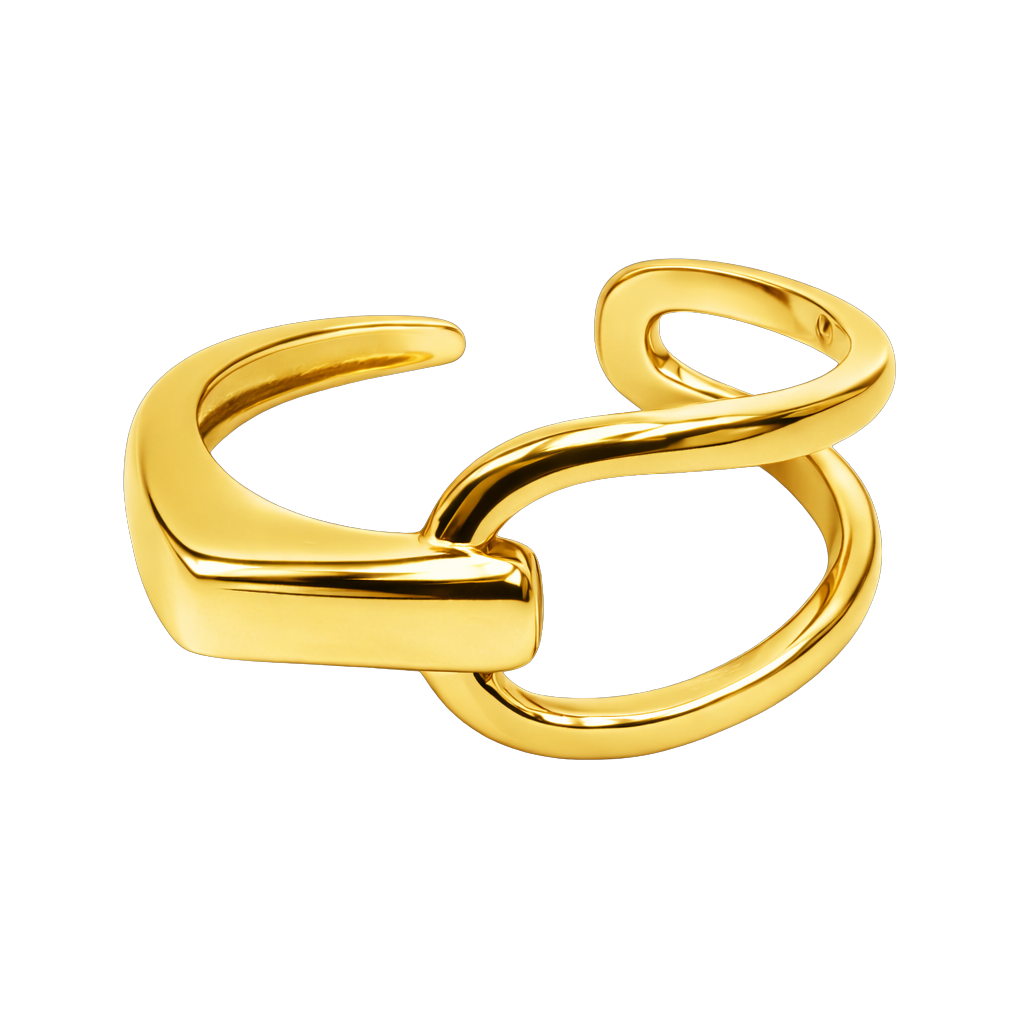 Front view of Caroline resizable wrap ring in rhodium plated S925 sterling silver showcasing its modern open design.