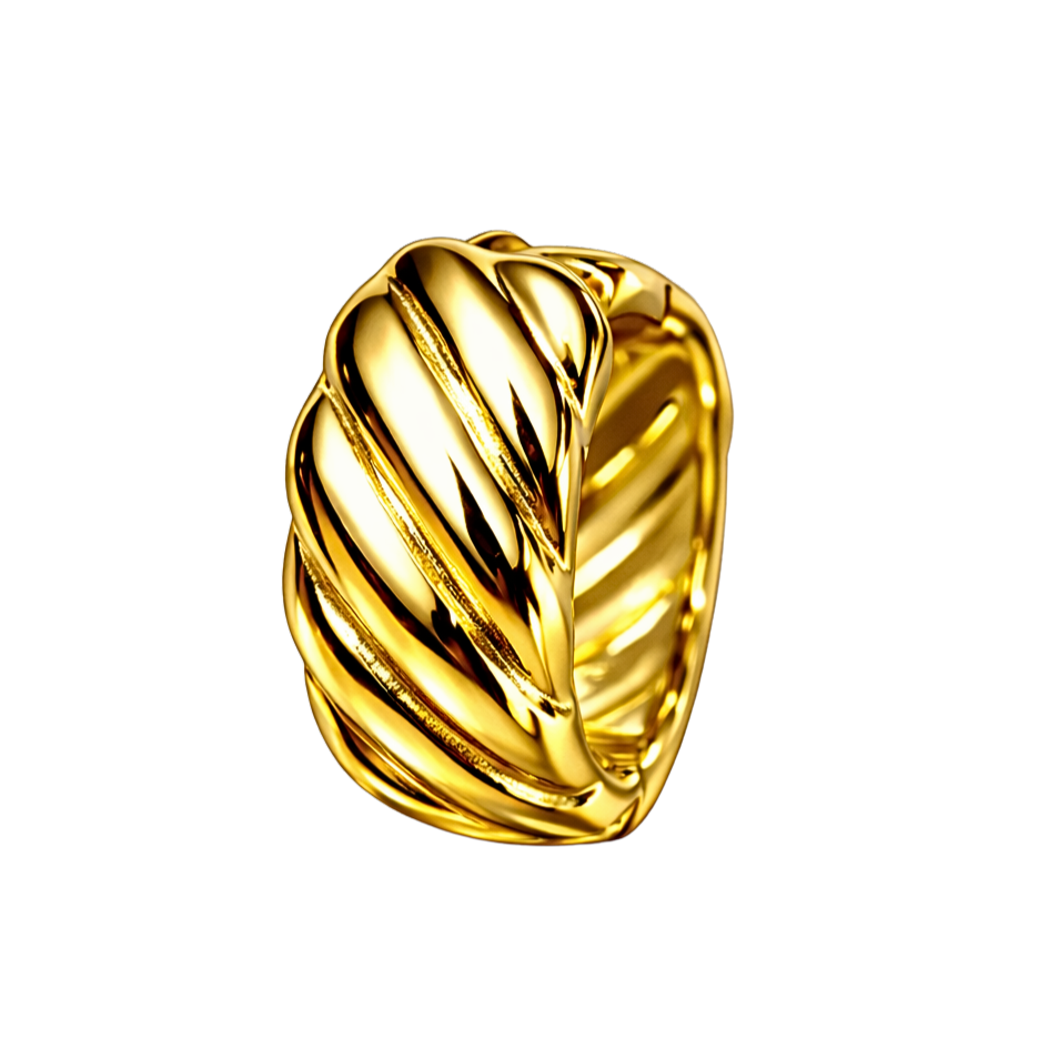 Close-up of 18K gold plated sterling silver earrings, highlighting the sculpted vintage leaf pattern and fine jewelry craftsmanship